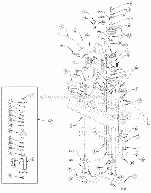 Spindle Assembly 48 Diagram and Parts List for GT2521-48 13A-278M710 Cub Cadet Lawn Tractor